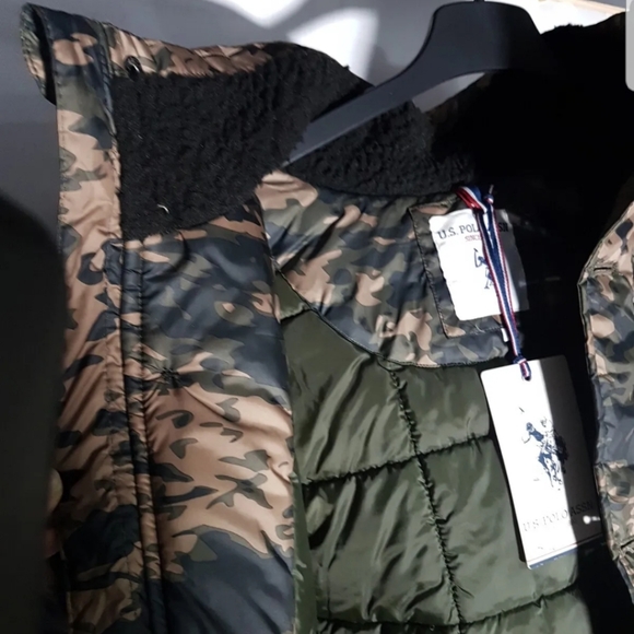 U.S. POLO ASSN | Army Green Camouflage Zip-up & Buttoned Size Small Hooded Coat - Picture 7 of 16